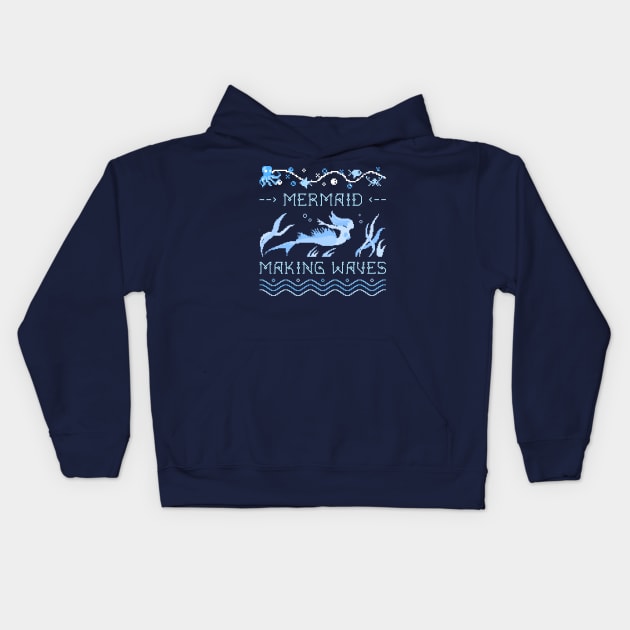 Mermaid Making Waves with Sea Creatures Kids Hoodie by Alaskan Skald